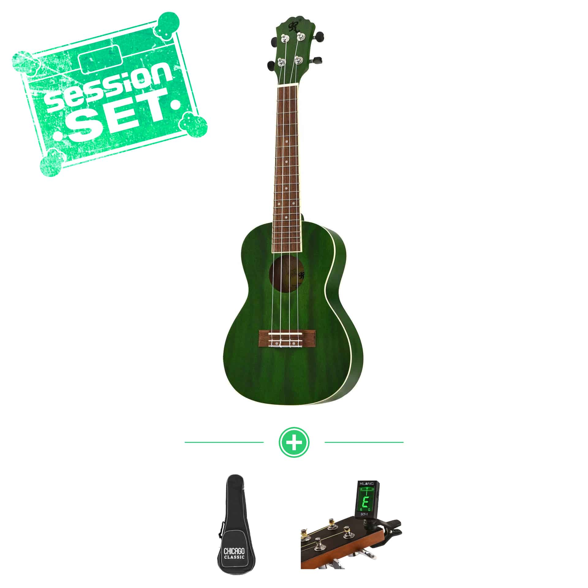 Redwood Candy Concert Ukulele Sweet Pickle Set mit Ukulelentasche & Clip-Tuner